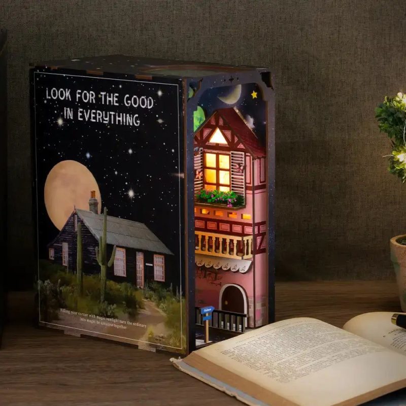 alsace-inspired-miniature-book-nook-diorama Alsace inspired miniature book nook diorama showing detailed European village architecture and narrow street