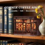 assemble-your-own-coffee-shop-miniature-for-bookshelf-display Assembling corner coffee shop miniature kit for bookshelf display step by step