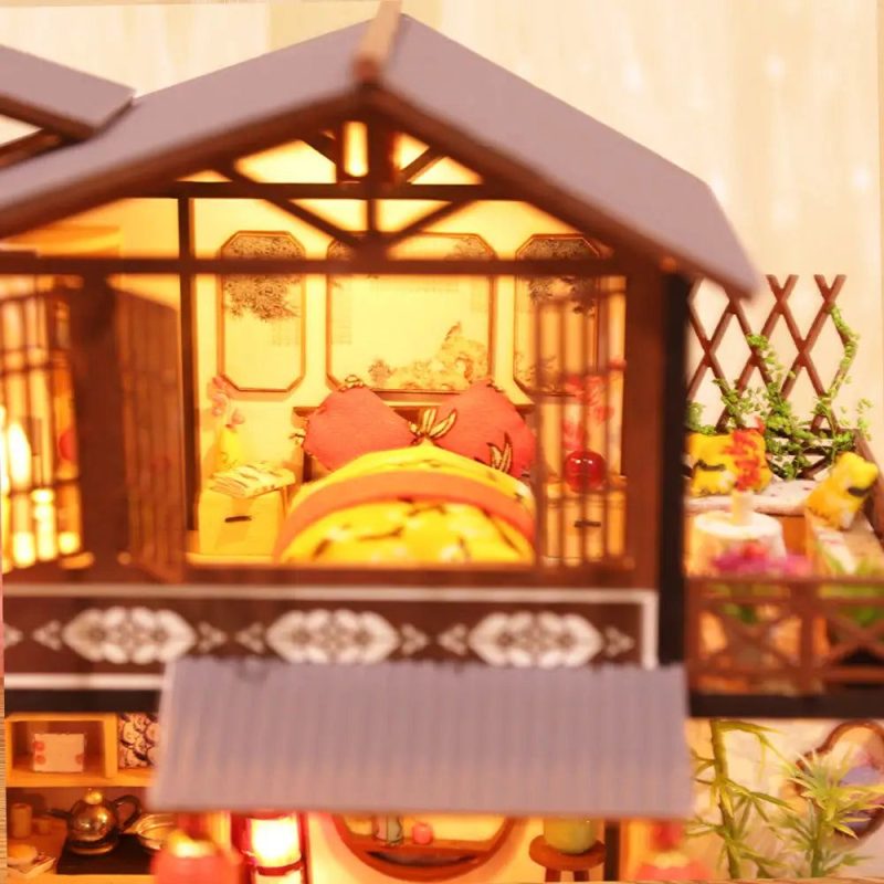 Japanese inspired mini house assembly showing interior accessories and furnishings included