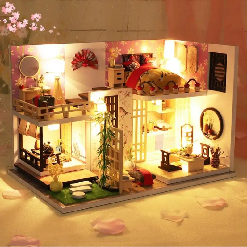 bamboo-miniature-cottage-craft-kit Bamboo miniature cottage craft kit with pre-cut wood panels and furnishings