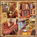 bookcase-miniature-scenery-with-whimsical-details Bookcase miniature scenery showing whimsical archway and lantern details