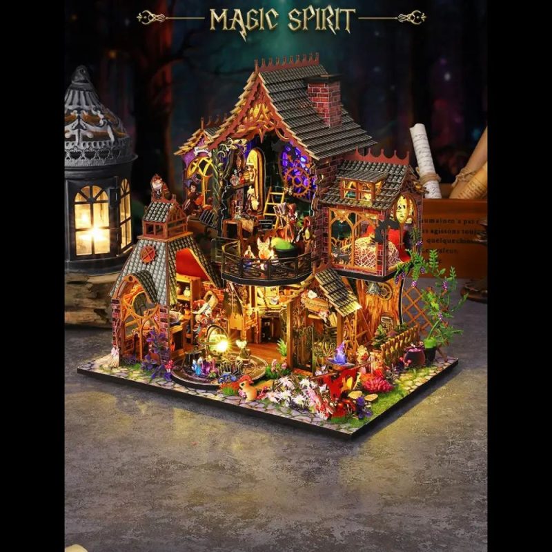 build-your-own-fantasy-house-diy-kit-with-warm-led-glow Build your own fantasy house DIY kit showing warm LED glow through wooden windows