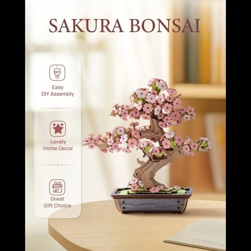cherry-blossom-bonsai-wood-puzzle Layered petal detail of cherry blossom wooden puzzle showing precision joint angles