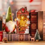 Christmas fireplace and wreath miniature book nook with glowing window detail