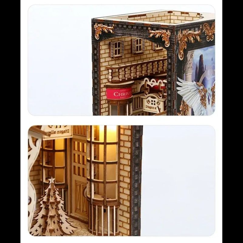 Collectible Diagon Alley shelf display piece finished and lit