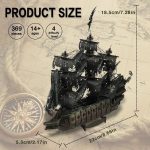 Collectible 369-piece metal pirate ship puzzle displayed on wooden bookshelf
