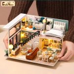 collectible-miniature-room-box-for-creative-crafting Completed miniature room box finished display sitting on shelf demonstrating actual size