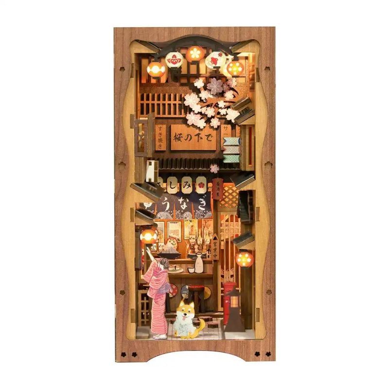 collectible-miniature-street-scene-for-book-lovers collectible miniature Japanese street scene for book lovers displayed on shelf