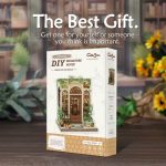 compact literary diorama with plant filled storefront