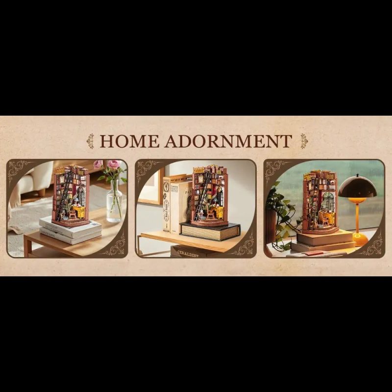 corner-bookshelf-miniature-study-scene-with-detailed-woodwork Corner bookshelf miniature study scene with spiral staircase and detailed laser-cut woodwork