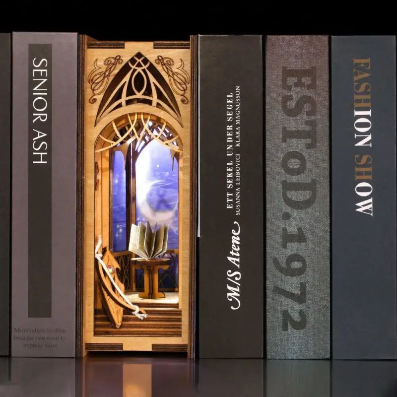 cosmic-book-nook-diy-assembly-kit cosmic book nook DIY assembly kit with pre-cut wood pieces and LED strip