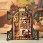 count-cat-themed-miniature-study-book-nook Count Cat themed miniature study book nook showing layered shelves, tiny books, and cozy workspace detail