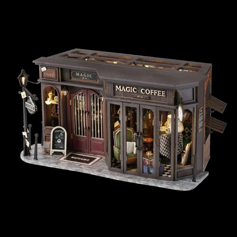 cozy illuminated coffee shop interior for book nook