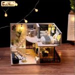 cozy-miniature-apartment-dollhouse-kit-with-furniture Cozy miniature apartment dollhouse kit with warm LED lighting and furnished interior scene