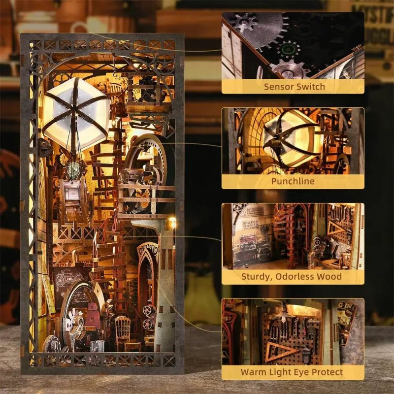 craft-kit-for-creating-a-cozy-book-nook Craft kit for creating steampunk book nook with pre-cut wood and LED strip included