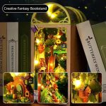 craft-kit-miniature-forest-scene-for-shelf-display DIY craft kit showing completed miniature forest assembly for decorative bookshelf nook insert
