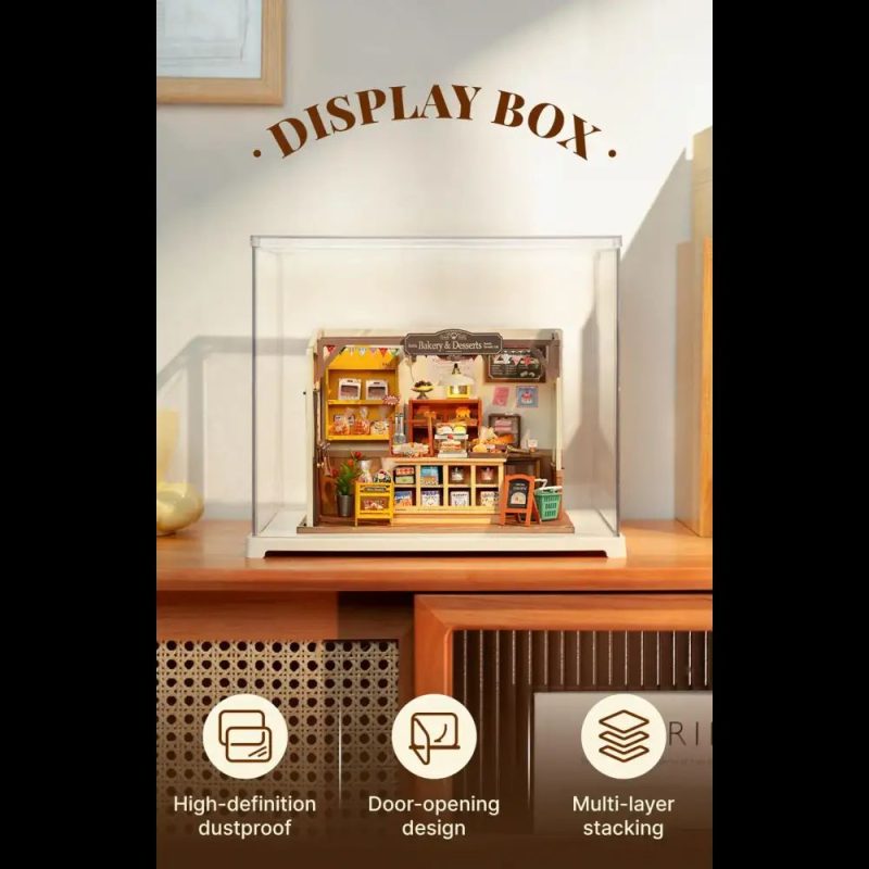 curio-cabinet-for-miniature-dolls-and-accessories Curio cabinet style case for miniature dolls and accessories on bookshelf