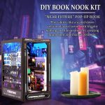 cyberpunk-miniature-bookshelf-diorama-with-neon-city Cyberpunk miniature bookshelf diorama with glowing neon city alleyway