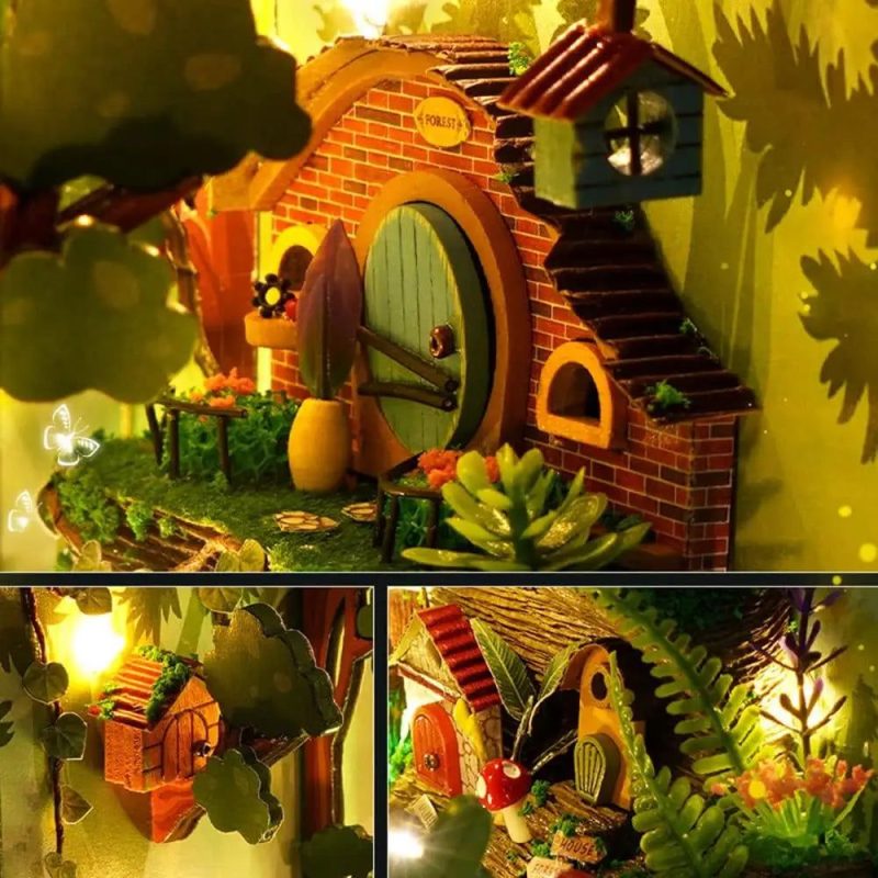 decorative-miniature-bookend-scene-with-fluttering-fireflies Layered miniature forest with glowing firefly accents and intricate resin details in book nook
