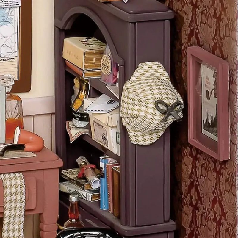 detailed-mini-detective-shop-model-with-furniture Detailed detective shop miniature model with basswood furniture, pinboard, and narrative-driven props