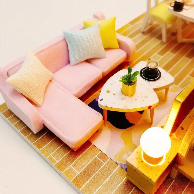 detailed-scale-model-confectionery-room-for-dollhouse Detailed miniature confectionery room interior with painted accessories and frosted window panes