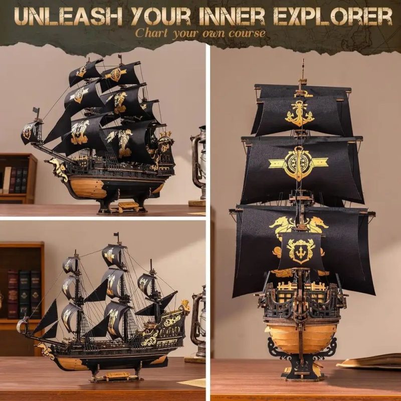 detailed-seahorse-themed-barque-model-for-hobbyists Detailed seahorse-themed barque model kit with precision laser-cut plywood pieces