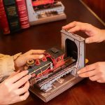 detailed-train-tunnel-book-nook-for-shelves detailed train tunnel book nook shelf insert with layered stone archways