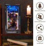 diy-book-nook-kit-futuristic-alleyway-shelf-insert DIY book nook kit showing futuristic alleyway shelf insert close-up