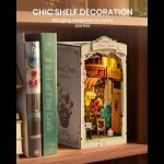 diy-floral-book-nook-shelf-insert-craft DIY floral book nook shelf insert showing pre-cut wood panels and acrylic roof