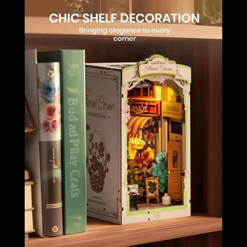diy-floral-book-nook-shelf-insert-craft DIY floral book nook shelf insert showing pre-cut wood panels and acrylic roof
