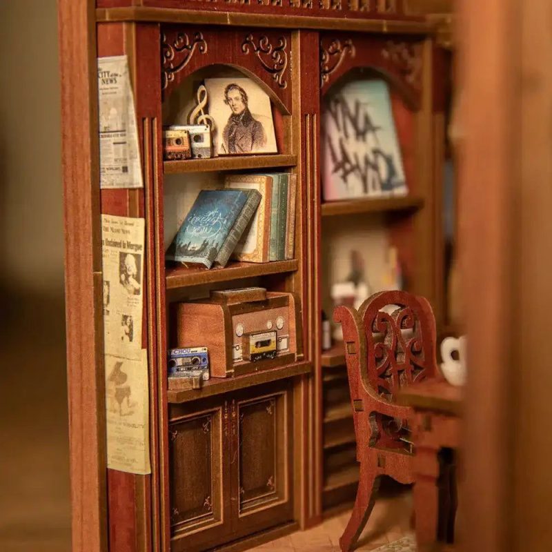 diy-miniature-book-nook-kit-with-hidden-musical-details DIY miniature book nook kit with hidden guitar and record details