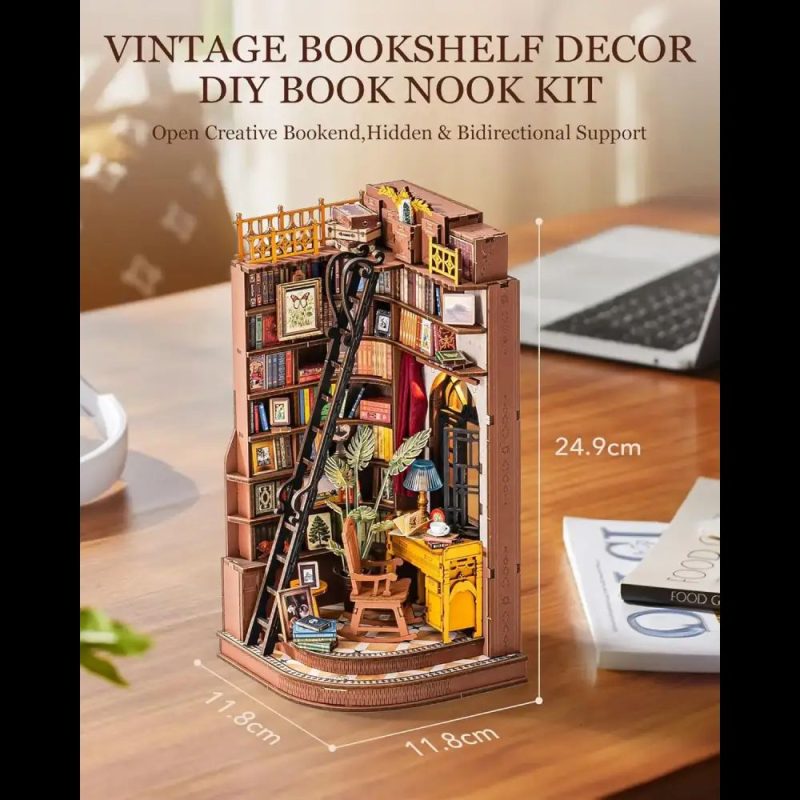 diy-miniature-library-scene-for-bookshelf-decoration DIY miniature library scene with tiny books, shelves, and furniture for book nook display