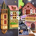 diy-miniature-timber-frame-houses-for-bookshelf-decor DIY miniature timber frame houses for bookshelf decor showing assembly process and finished details