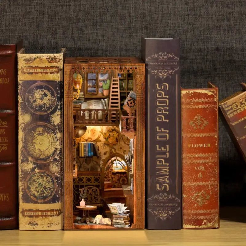 eternal-bookstore-book-nook-kit Eternal Bookstore Book Nook Kit two-story miniature bookshop shelf insert
