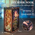 fairy-tale-forest-book-shelf-insert-with-cottage Fairy tale forest book shelf insert with cottage details and unicorn silhouette centerpiece