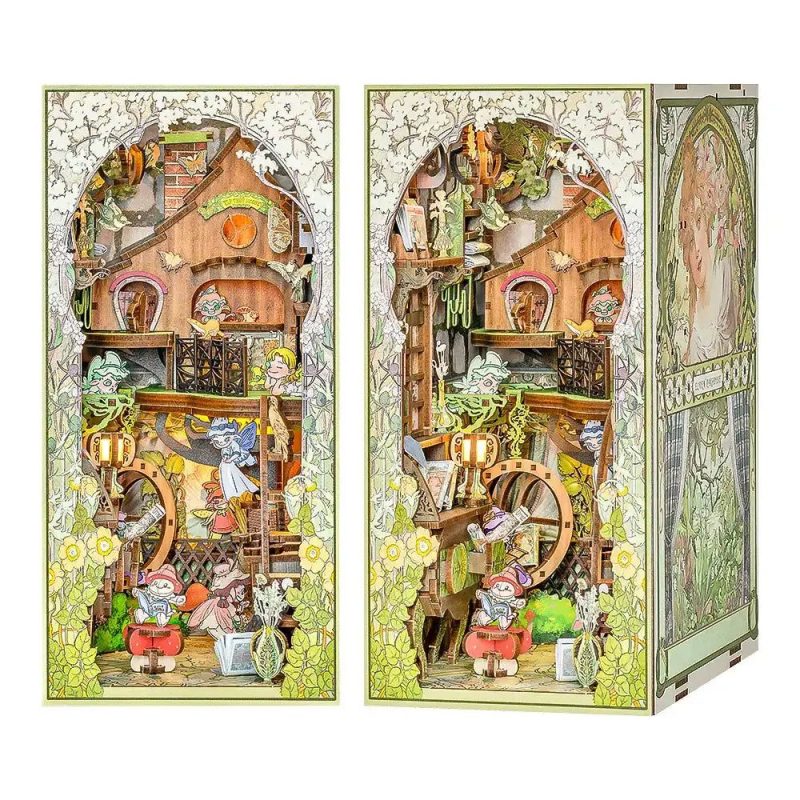 fantasy-elf-bookshelf-insert-with-fairy-lights Fantasy elf bookshelf insert with fairy lights between paperbacks