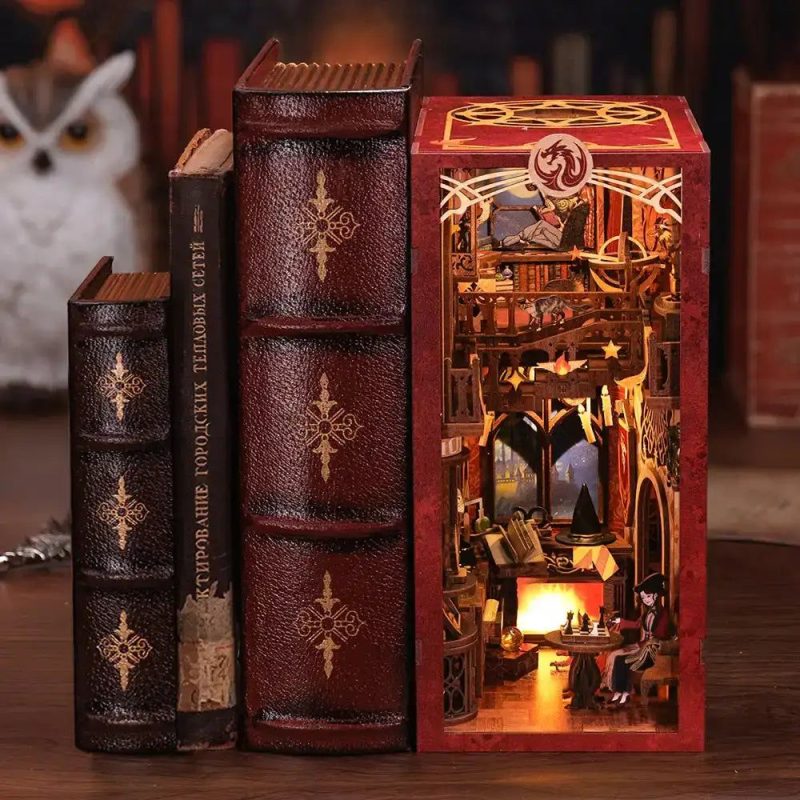 flame-common-room-book-nook-kit Flame Common Room Book Nook Kit complete assembled diorama bookshelf insert