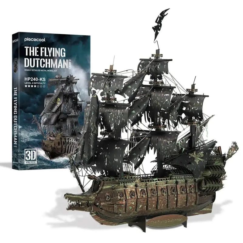 Flying Dutchman 3D metal puzzle pirate ship model fully assembled on shelf
