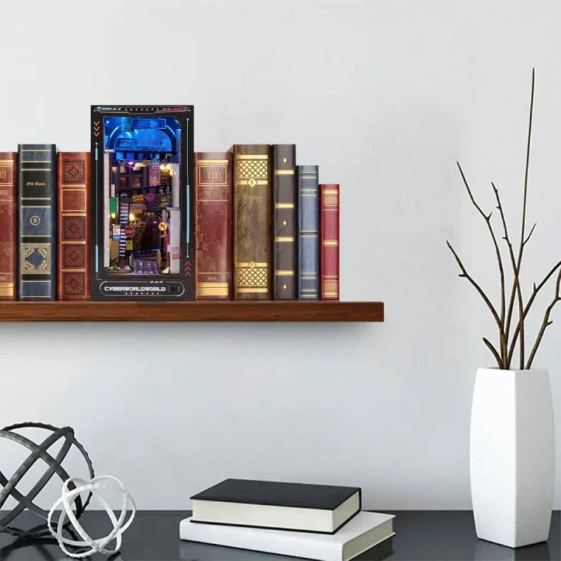 futuristic-urban-diorama-handmade-shelving-scene Futuristic urban diorama handmade scene on wooden shelving unit