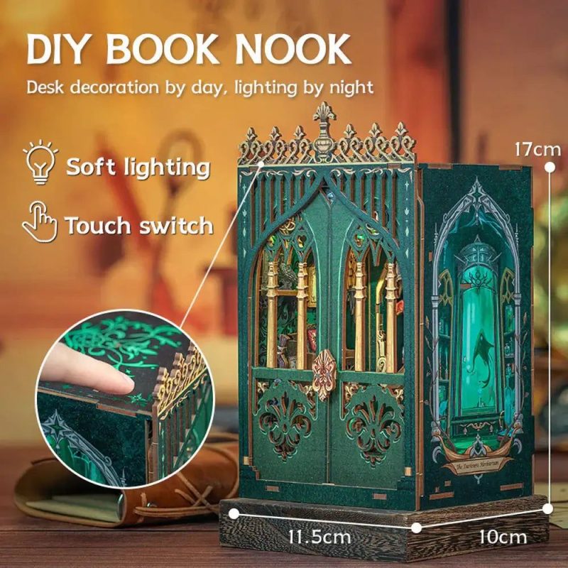 gothic-plant-specimen-bookshelf-insert-diorama Gothic plant specimen bookshelf insert diorama showing internal LED lighting