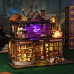 handassembled-treasure-house-craft-kit-with-glowing-lights Hand-assembled treasure house craft kit showing glowing LED light detail