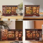 handcrafted-book-nook-diorama-with-coffee-shop-interior Handcrafted book nook diorama with coffee shop interior and warm LED glow
