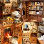 handcrafted-bookshelf-insert-diorama-for-book-lovers handcrafted bookshelf insert diorama showing two-story bookstore for book lovers