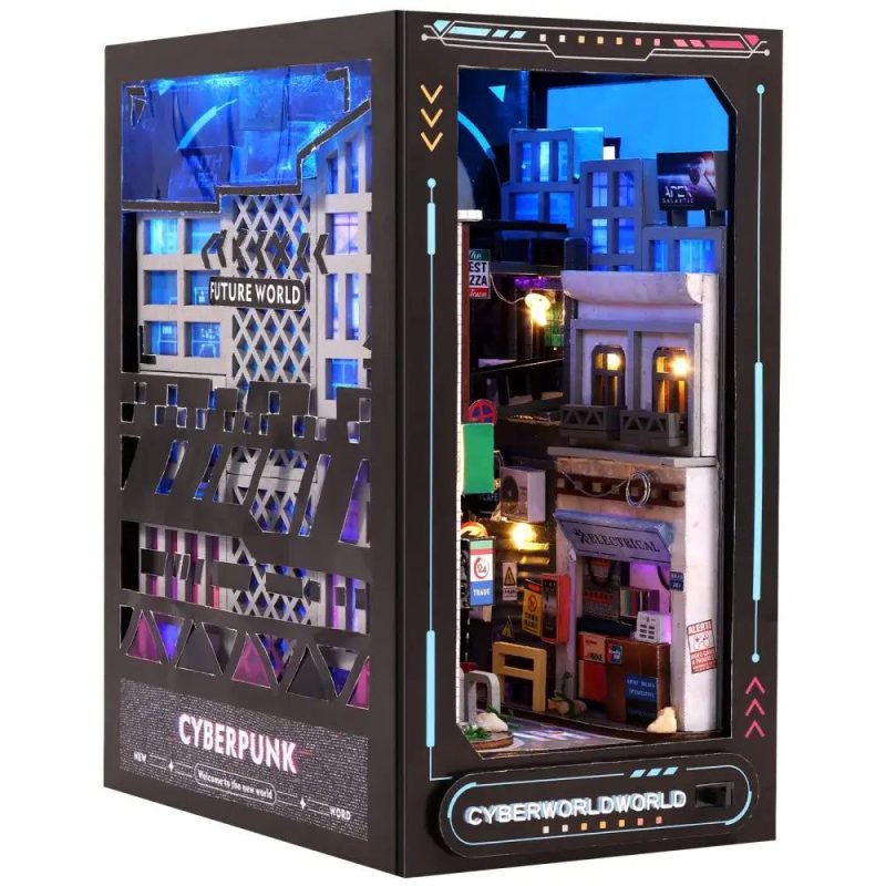 handcrafted-cyberpunk-cityscape-miniature-for-book-lovers Handcrafted cyberpunk cityscape miniature kit for book lovers and collectors