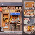 handcrafted Japanese ramen diorama bookshelf insert with lanterns and banners