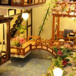 handcrafted-miniature-asian-courtyard-dollhouse-accessories Handcrafted miniature Asian courtyard accessories including bonsai and lantern