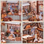 Handcrafted phoenix cabin miniature bookshelf scene with touch-switch LED lighting