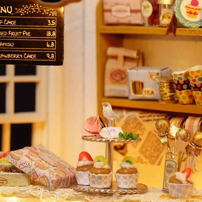 handcrafted-tiny-cake-shop-model-for-crafting Handcrafted tiny cake shop model showing interior furnishings and display counter