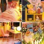 Handcrafted tiny flower house craft kit with botanical accents and wood roof tiles