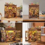 handcrafted-tiny-plant-store-bookshelf-scene Handcrafted tiny plant store bookshelf scene with detailed resin miniatures and wood base